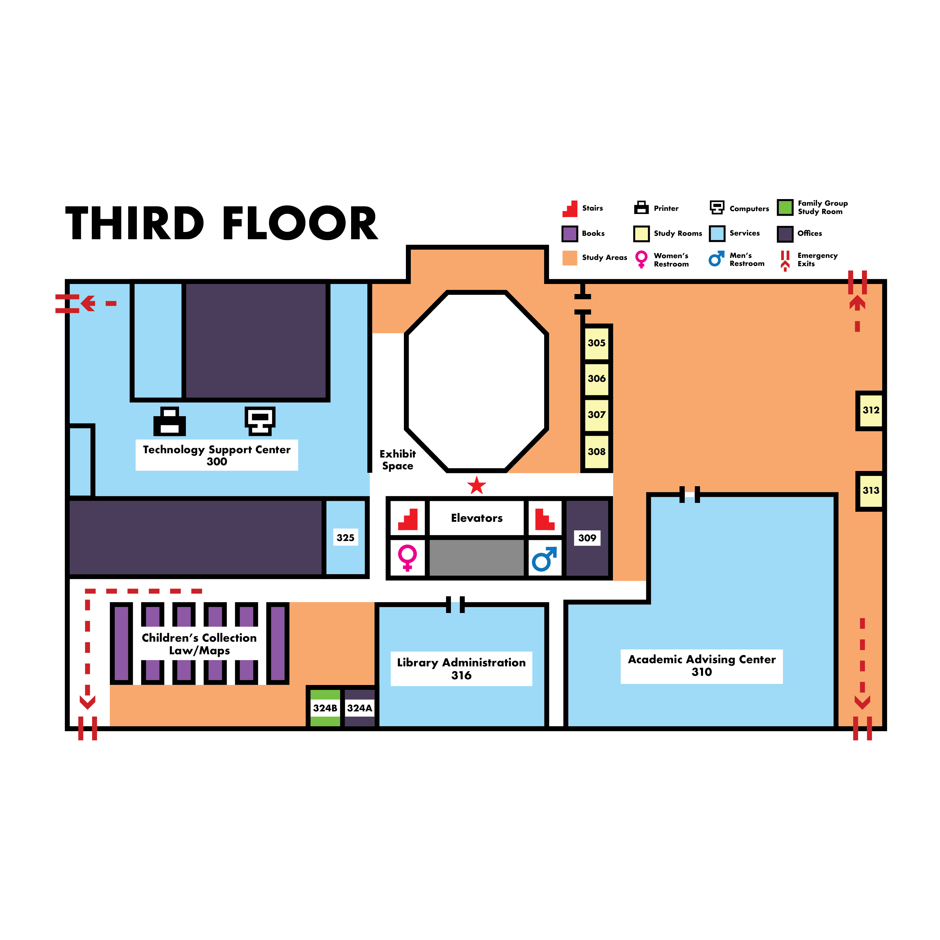 map of the library's third floor